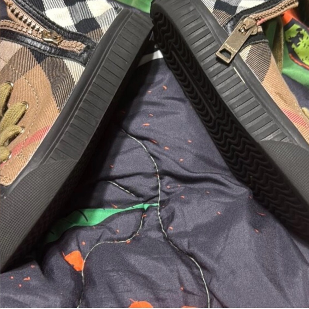 Plaid High-Top Sneakers with Black Soles